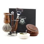 Traditional Wooden Shaving Kit For Men With 5 Edge Razor Brush Bowl Soap & Stand. Fixed Price $79.99.