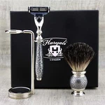 Haryali Men Black Bristle Shaving Brush Triple Edge Cartridge Razor Stand Silver. Fixed Price $79.99.