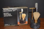 Vtg Things Remembered Shaving Brush & Safety Razor Nos Marble Brass Gold Tone. Fixed Price $45.00.