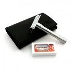 Merkur No. 46002 Double Edge Travel Razor With 10 Blades In Black Leather Case. Fixed Price $73.20.