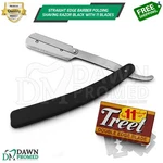 Straight Edge Barber Razor 8.5" Folding Shaving Black W/11 Blades German. Fixed Price $9.90.