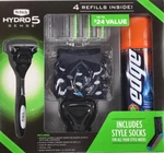 Schick Hydro 5 Sense Handle + 4 Refills Socks Travel Cap & 7 Oz Gel. Fixed Price $21.99.