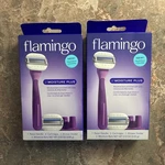 2 Pack Flamingo Women's Moisture Plus Razor Set (handle, Cartridges, Holder). Fixed Price $26.00.