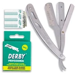 Professional Barber Straight Razor With 100 Disposable Derby Blades - Silver. Fixed Price $27.99.