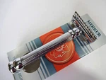 Merkur Safety Razor 47001 Barber Pole Fancy Engine Turned Chrome Handle Germany. Fixed Price $48.95.