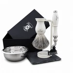 4PCS Classic Shaving Set With Badger Brush, 3 Blade Razor, Stand & Bowl. Fixed Price $64.99.