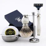 5PCS Grooming Kit Synthetic Badger Shaving Brush Edge Razor Bowl Stand & Soap. Fixed Price $69.99.