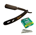 Matte Black Folding Straight Razor Shaving Barber Supply +100 Derby Blades Cs. Fixed Price $14.99.