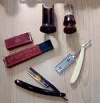 Oak Leaf Straight Razor Wm. Enders Mfg. Co. & Fuller Shaving Brush W/stand Usa. Fixed Price $59.95.