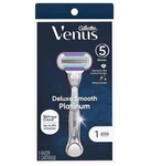 Gillette Venus Deluxe Smooth Platinum, Metal Handle 2 Cartridge Pivoting 5 Blade. Fixed Price $17.93.