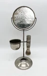 Vintage Art Deco Shaving Stand Mirror Brush Cup Set Beveled Glass Barber Vanity. Fixed Price $74.99.