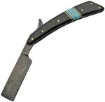 Damascus Folding Knife 4.5" Steel Standard Razor Blade Horn/turquoise Handle. Fixed Price $43.89.