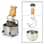 3 1 Wooden Handle Badger Synthetic Shaving Brush Stand Holder Mug Bowl Set. Fixed Price $14.99.