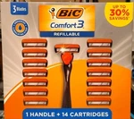 Bic Comfort 3 Triple Blade Razor 14 Cartridges Micro Tough Pivoting Head. Fixed Price $15.99.