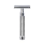 Edwin Jagger Knurled Handle Chrome Plated Double Edge Safety Razor Free Blade. Fixed Price $52.00.
