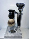 Fine Tip Medium Badger Shaving Brush, Resin Nickel Razor & Edwin Jagger Stand. Fixed Price $498.98.
