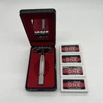 Micro Touch One Safety Razor Travel Case (new) And 4 Packages Of Blades. Fixed Price $14.50.