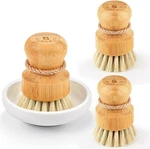 Bamboo Dish Scrub Brushes Set Of 3 Natural Sisal For Cast Iron Pan. Fixed Price $12.99.