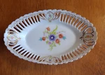Vintage Hand Painted Fine Porcelain Reticulated Oval Bowl 6 3/4" Soap Dish. Fixed Price $18.96.