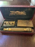 Vintage Red Velvet Gillette Razor Bakelite Case Travel Shave Box Kit. Fixed Price $40.00.
