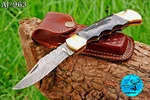 Handmade Forged Damascus Steel Folding Blade Pocket Knife / Bull Horn HANDLE-963. Fixed Price $31.99.