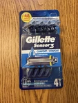 Gillette SENSOR3 Comfortgel Disposable Razors 3-BLADE 4 Pack Blue Black Men. Fixed Price $6.00.
