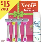 Gillette Venus Tropical Value Pack: 4 Scented Handle Razors + Shave Gel -new. Fixed Price $13.00.