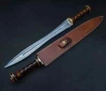 27" Damascus Steel Gladius Roman Gladiator Sword Rose Wood Handle With Sheath. Fixed Price $130.00.