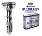 Stainless Steel Safety Razor & American Blades Double Edge 100 Pack. Fixed Price $29.99.