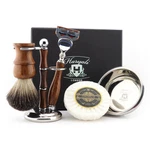 Men's Shaving Kit Manual Razor + Beard Brush Stand Bowl Wooden Set Gift. Fixed Price $65.99.