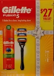 Gillette Fusion 5 Gift Set - (1) Razor Handle, (3) Cartridges, & Shave Gel. Fixed Price $12.99.