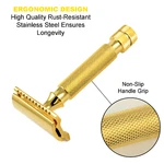 Stainless Steel Double Edge Safety Razor For Men's Beard + 5 Shaving Blades Gold. Fixed Price $16.99.