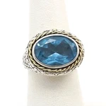 Andrea Candela Sterling Silver 18K Gold Blue Topaz Cable Ring SZ7. Fixed Price $299.00.