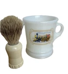 Vintage Iron Horse Milk Glass Shaving Mug Locomotive Train + Badger Hair Brush. Fixed Price $22.00.
