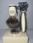 Art Of Shaving Classic Ivory Resin Razor & Nickel Stand W/pure Badger Brush 4 Bl. Fixed Price $140.00.