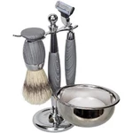 Kingsley, Gray Woodgrain & Chrome 5PC. Shave Set Mach Iii Razor Stand Bowl Brush. Fixed Price $69.95.