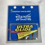 Vtg Wilkinson Sword Pivoting Twin Ultra Glide Blue Strip (5 Blades) - New. Fixed Price $10.00.