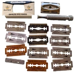 Vintage 1951 Gillette W1 Safety Razor Parts 3" Handle Top 12 Blades Lot Piece. Fixed Price $26.94.