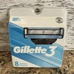New Gillette 3 Razor Blade Refill Pack 8 Cartridges Sealed. Fixed Price $10.39.