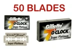 50 Gillette 7 Clock Super Platinum Coated Stainless Shave Blades. Fixed Price $19.35.