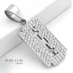 New Gift Inc Mens Stainless Steel Silver Cz 48MM Hip Razor Blade Pendant +box. Fixed Price $15.99.