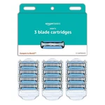 Amazon Basics 3-BLADE Razor Refills For Men With Dual Lubrication, 12 Cartridges. Fixed Price $14.65.