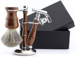 Mens Luxury Wood Shaving Kit Safety Razor Black Badger Hair Brush Stand. Fixed Price $79.99.