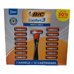 Bic Comfort 3, Blades Refillable Set (1 Handle + 14 Cartridges) Free Shipping. Fixed Price $17.89.