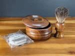 Wooden Shaving Badger Brush & Soap Bowl Mug With Lid Cover Set. Fixed Price $44.99.