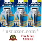 3 Gillette Vector Razor Handle Fits Sensor Excel Women Blades Cartridges. Fixed Price $32.99.