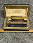 Vintage Gold Tone Gillette Safety Razor W/ Case, Blades, Pat 1815745, 1858316. Fixed Price $40.00.