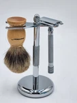 Merkur Germany Safety Razor Short Handle W/ Chrome Stand Shaveway Badger Brush. Fixed Price $39.98.