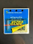 One (1) Pkg Vtg Wilkinson Sword Ultra Glide Blue Strip (5 Twin Blades) - New. Fixed Price $19.95.