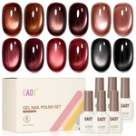 Red Cat Eye Gel Nail Polish Set With Magnet, 6 Colors Dark Burgundy Brown Gl. Fixed Price $31.99.